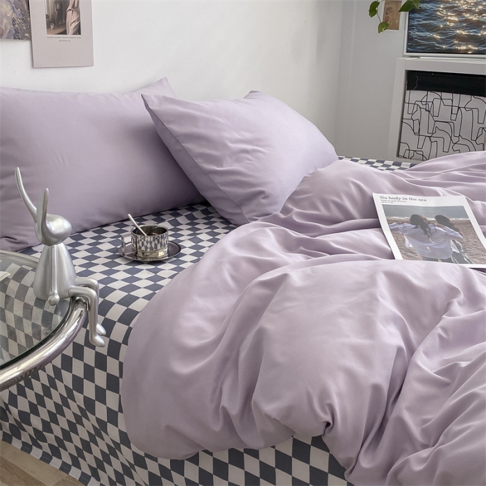 91家纺网 家纺一手货源 找家纺 眠帛 2022新款水洗棉混搭四件套 浅紫