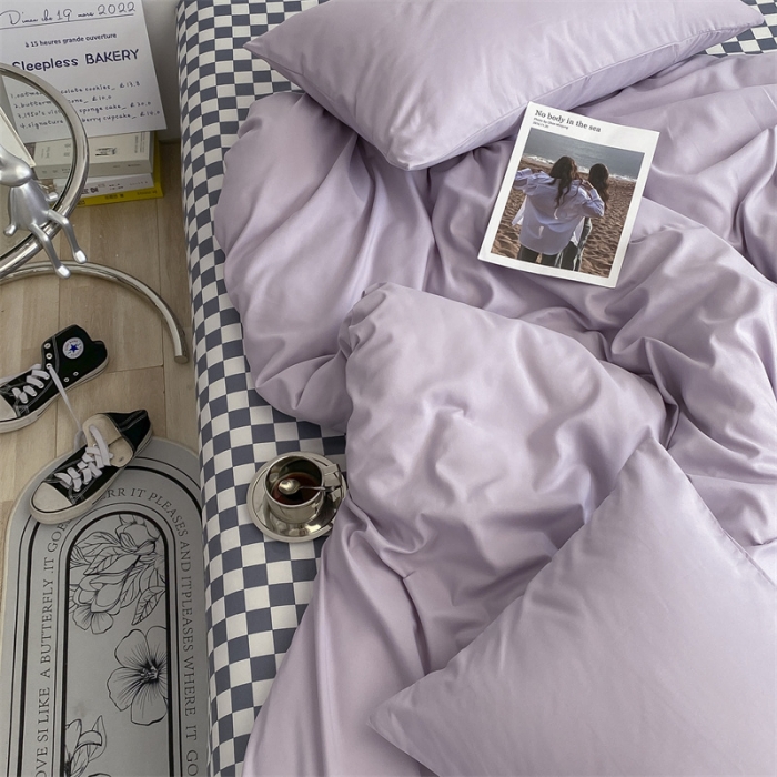 91家纺网 家纺一手货源 找家纺 眠帛 2022新款水洗棉混搭四件套 浅紫