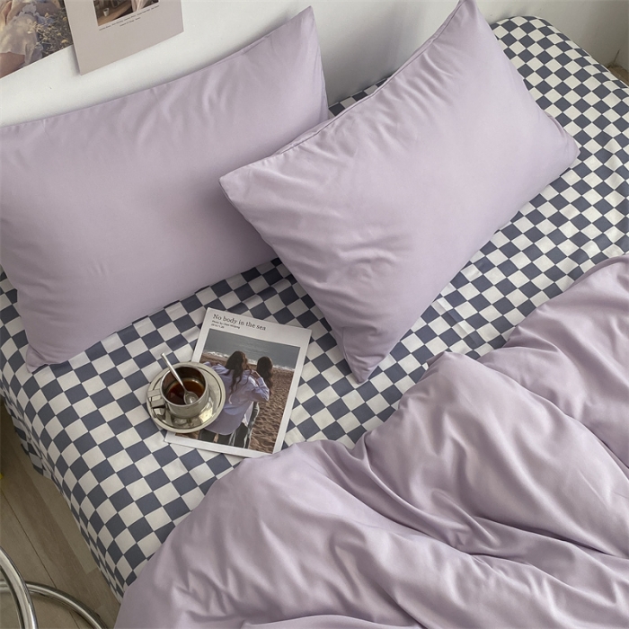 91家纺网 家纺一手货源 找家纺 眠帛 2022新款水洗棉混搭四件套 浅紫