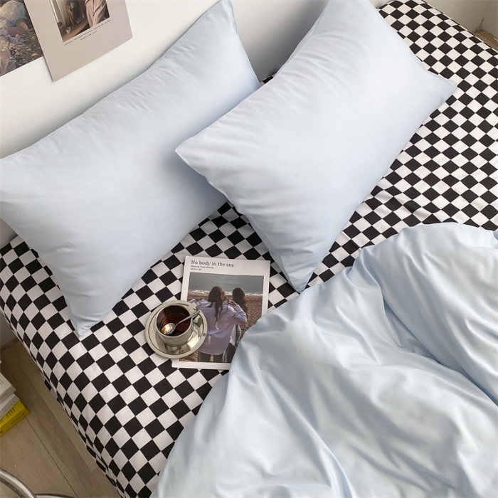 91家纺网 家纺一手货源 找家纺 眠帛 2022新款水洗棉混搭四件套 天空蓝