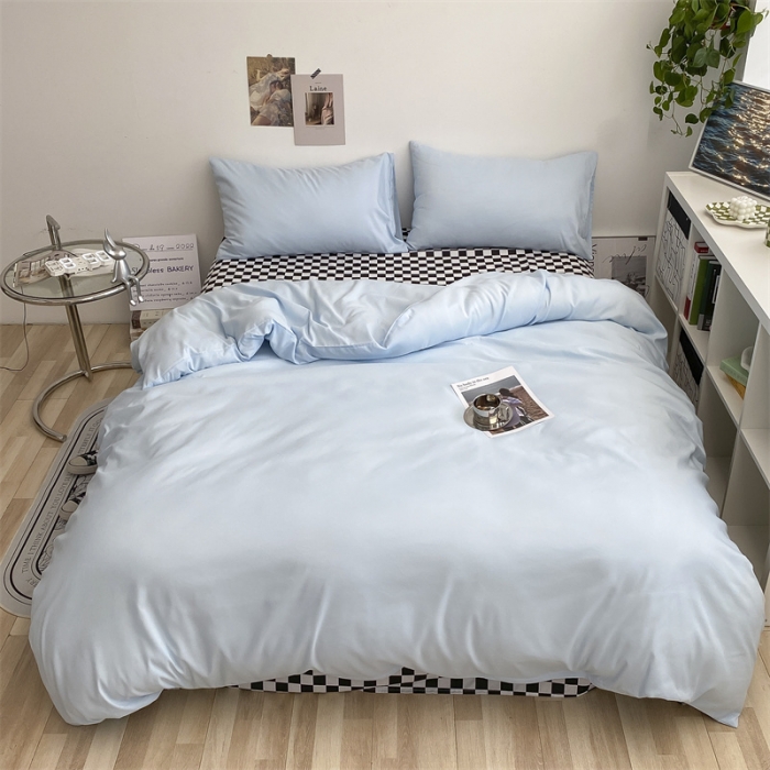 91家纺网 家纺一手货源 找家纺 眠帛 2022新款水洗棉混搭四件套 天空蓝