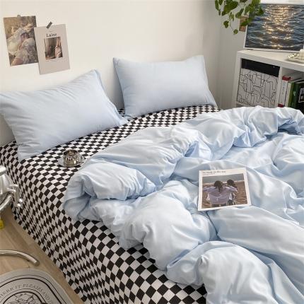 眠帛 2022新款水洗棉混搭四件套 天空蓝