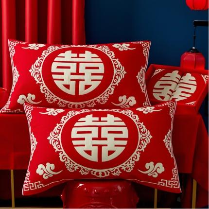 91家纺网 家纺一手货源 找家纺 朴尔 2022新款婚庆系列大红四层纱布枕巾52*78 欢天喜地