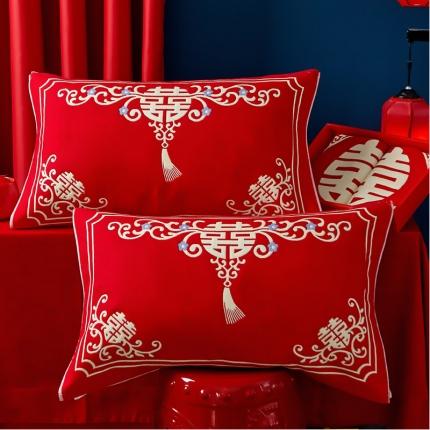 91家纺网 家纺一手货源 找家纺 朴尔 2022新款婚庆系列大红四层纱布枕巾52*78 喜气洋洋