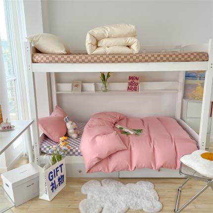 91家纺网 家纺一手货源 找家纺 眠帛 2022新款水洗棉混搭学生床三件套 豆沙