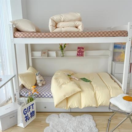 91家纺网 家纺一手货源 找家纺 眠帛 2022新款水洗棉混搭学生床三件套 奶黄