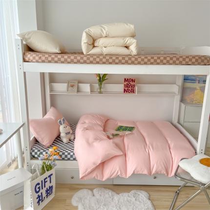 91家纺网 家纺一手货源 找家纺 眠帛 2022新款水洗棉混搭学生床三件套 奶油粉