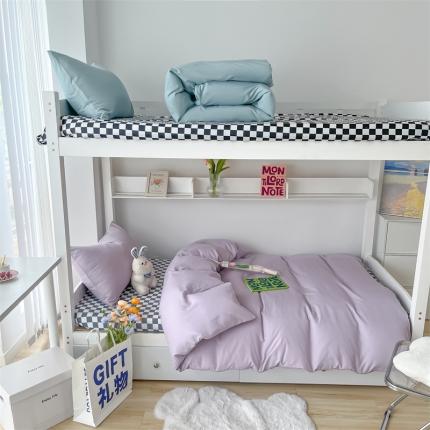 91家纺网 家纺一手货源 找家纺 眠帛 2022新款水洗棉混搭学生床三件套 浅紫