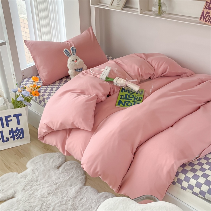 91家纺网 家纺一手货源 找家纺 眠帛 2022新款水洗棉混搭学生床三件套 豆沙