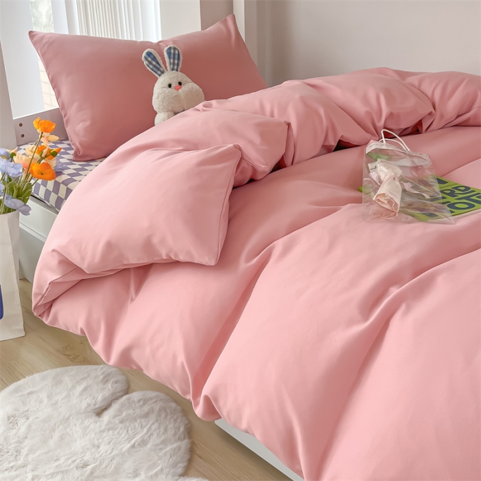 91家纺网 家纺一手货源 找家纺 眠帛 2022新款水洗棉混搭学生床三件套 豆沙