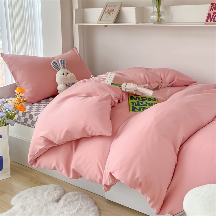 91家纺网 家纺一手货源 找家纺 眠帛 2022新款水洗棉混搭学生床三件套 豆沙