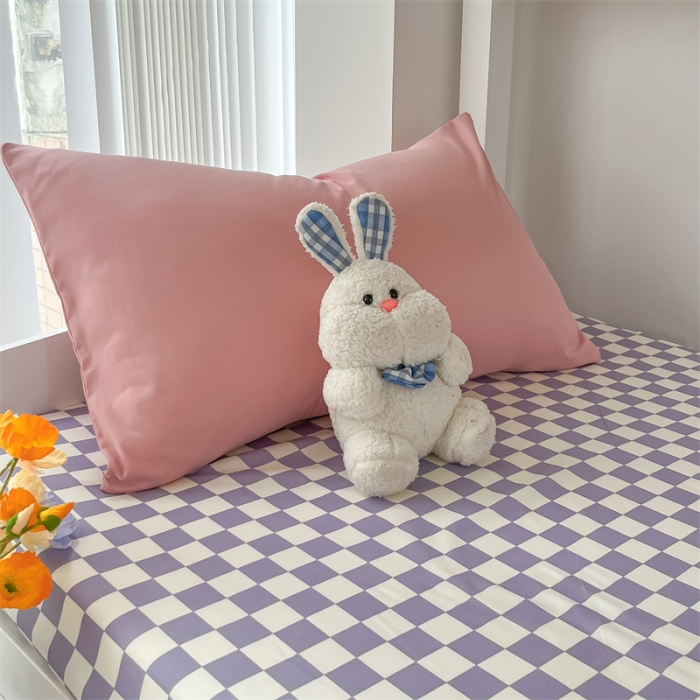 91家纺网 家纺一手货源 找家纺 眠帛 2022新款水洗棉混搭学生床三件套 豆沙