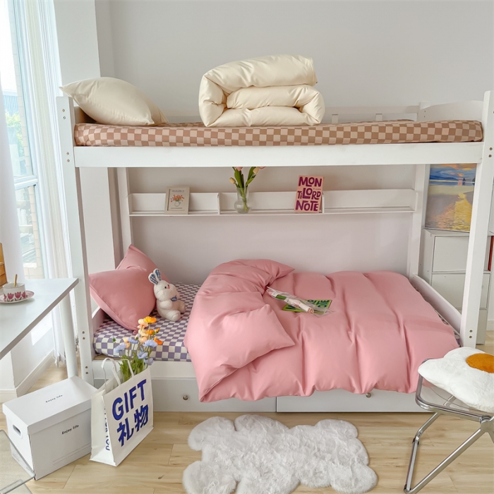 91家纺网 家纺一手货源 找家纺 眠帛 2022新款水洗棉混搭学生床三件套 豆沙