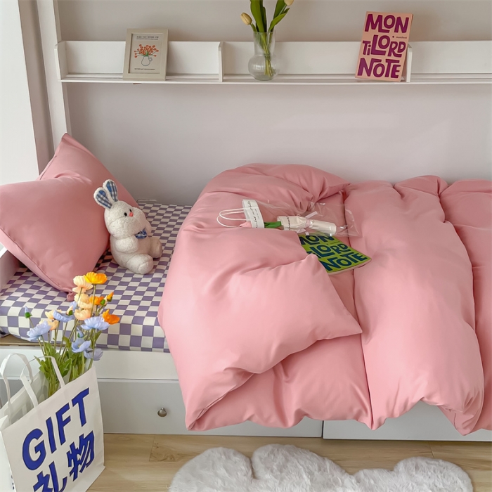 91家纺网 家纺一手货源 找家纺 眠帛 2022新款水洗棉混搭学生床三件套 豆沙