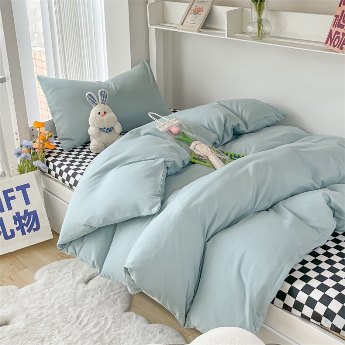 91家纺网 家纺一手货源 找家纺 眠帛 2022新款水洗棉混搭学生床三件套 繁星蓝