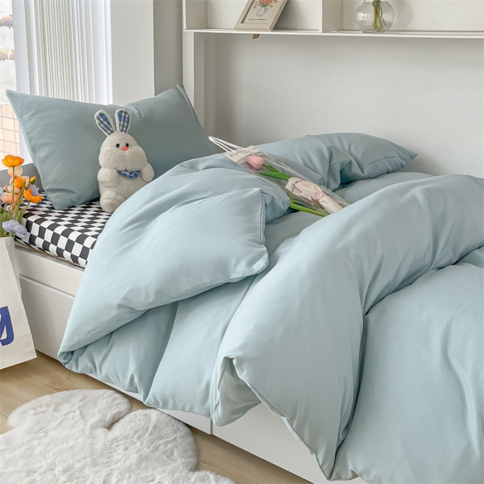 91家纺网 家纺一手货源 找家纺 眠帛 2022新款水洗棉混搭学生床三件套 繁星蓝