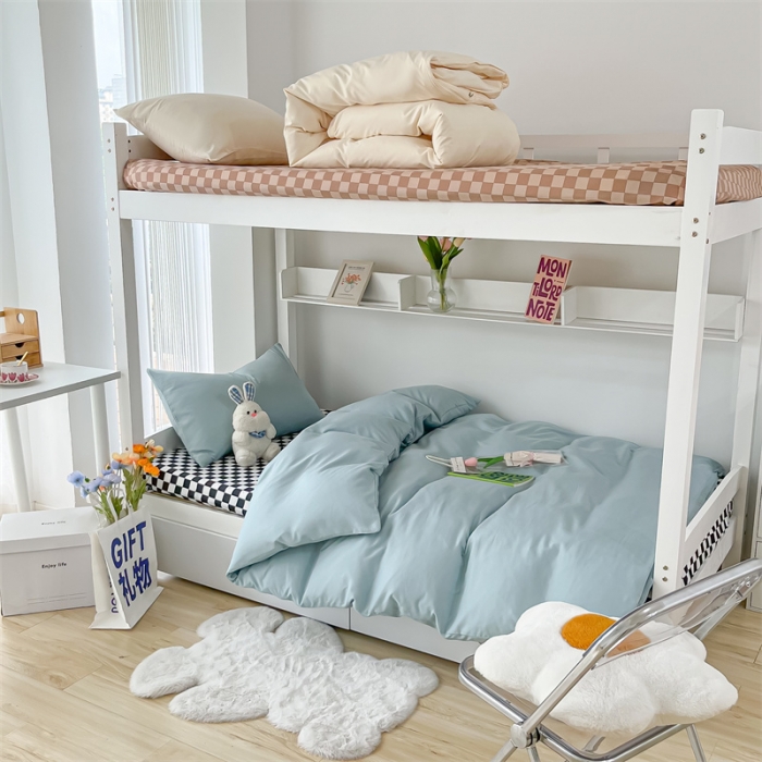 91家纺网 家纺一手货源 找家纺 眠帛 2022新款水洗棉混搭学生床三件套 繁星蓝