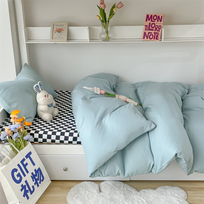 91家纺网 家纺一手货源 找家纺 眠帛 2022新款水洗棉混搭学生床三件套 繁星蓝