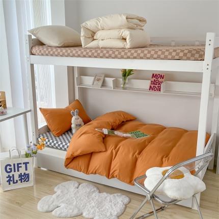 眠帛 2022新款水洗棉混搭学生床三件套 焦糖