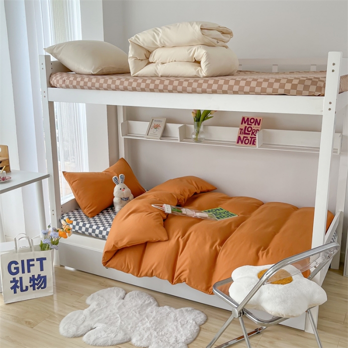 91家纺网 家纺一手货源 找家纺 眠帛 2022新款水洗棉混搭学生床三件套 焦糖