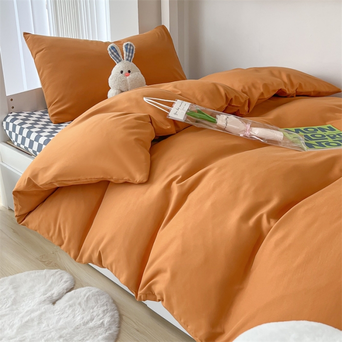 91家纺网 家纺一手货源 找家纺 眠帛 2022新款水洗棉混搭学生床三件套 焦糖