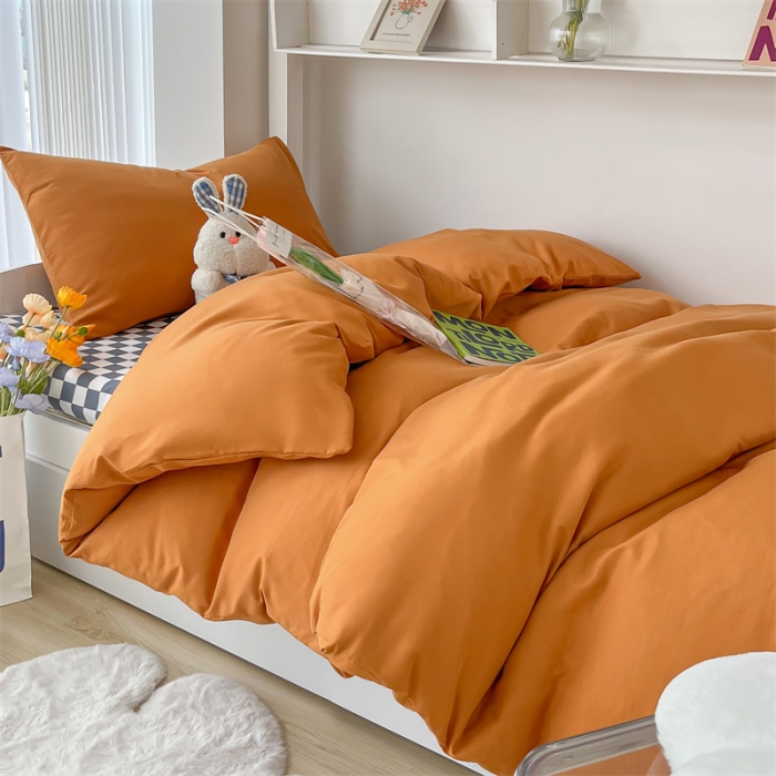 91家纺网 家纺一手货源 找家纺 眠帛 2022新款水洗棉混搭学生床三件套 焦糖