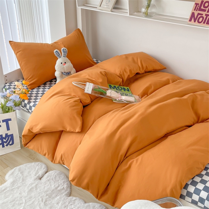 91家纺网 家纺一手货源 找家纺 眠帛 2022新款水洗棉混搭学生床三件套 焦糖