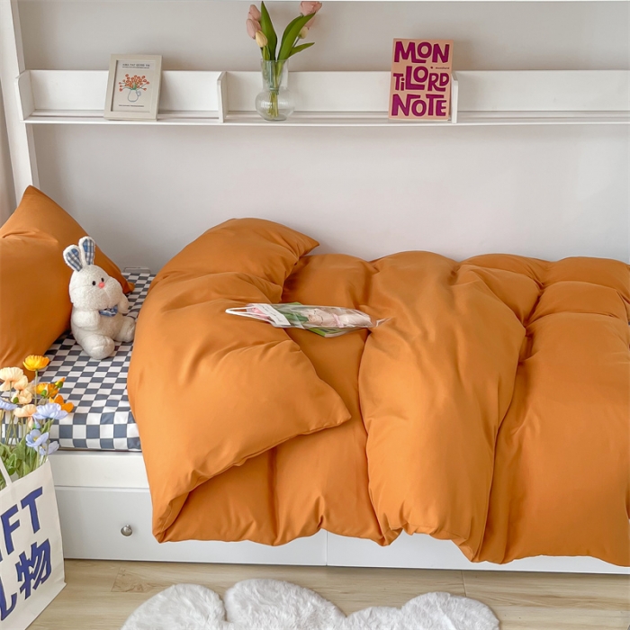 91家纺网 家纺一手货源 找家纺 眠帛 2022新款水洗棉混搭学生床三件套 焦糖