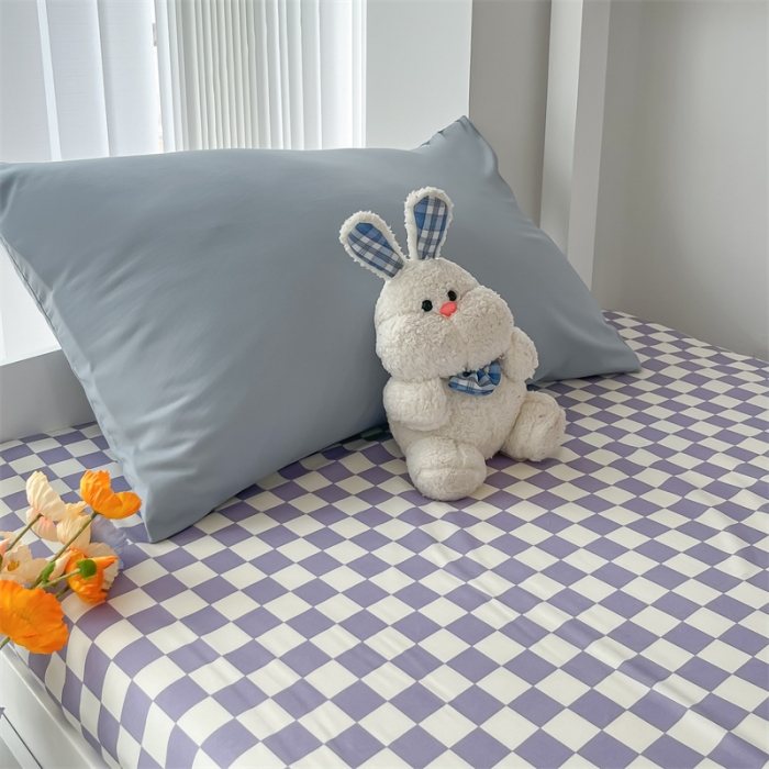 91家纺网 家纺一手货源 找家纺 眠帛 2022新款水洗棉混搭学生床三件套 蓝灰