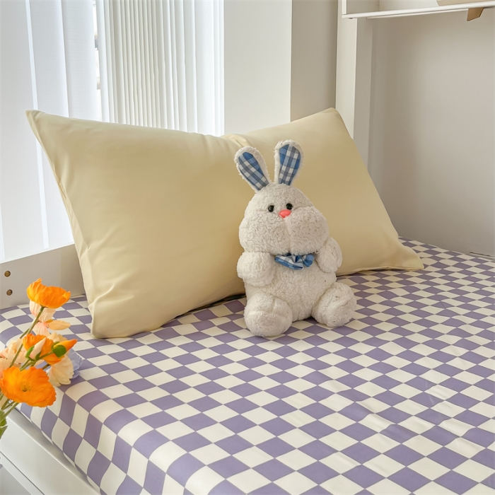 91家纺网 家纺一手货源 找家纺 眠帛 2022新款水洗棉混搭学生床三件套 奶黄