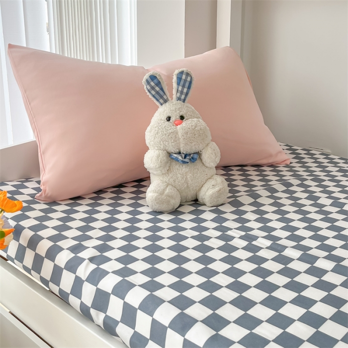 91家纺网 家纺一手货源 找家纺 眠帛 2022新款水洗棉混搭学生床三件套 奶油粉