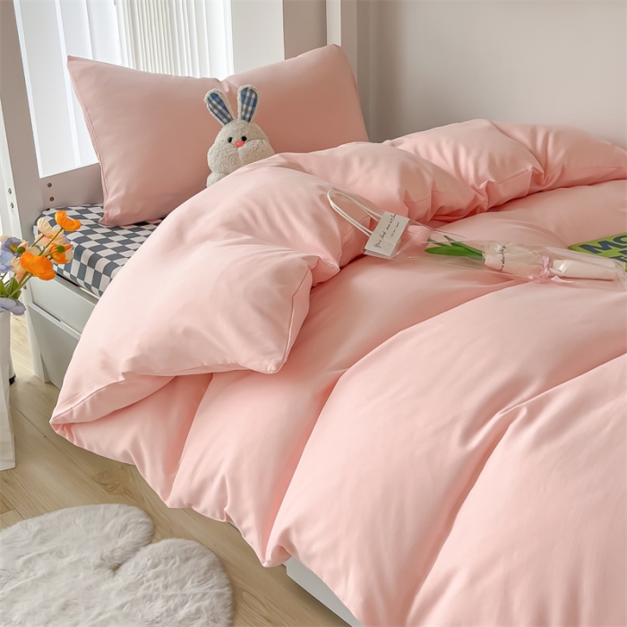 91家纺网 家纺一手货源 找家纺 眠帛 2022新款水洗棉混搭学生床三件套 奶油粉