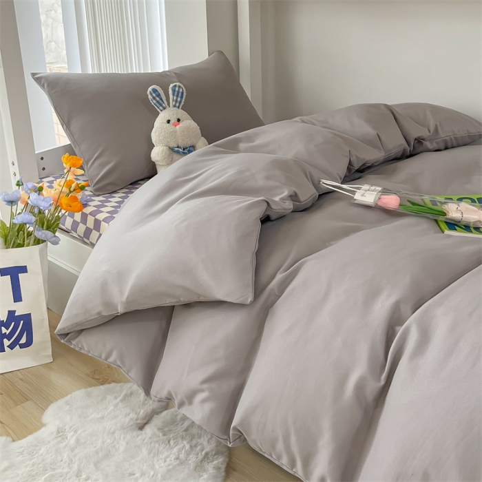 91家纺网 家纺一手货源 找家纺 眠帛 2022新款水洗棉混搭学生床三件套 浅灰
