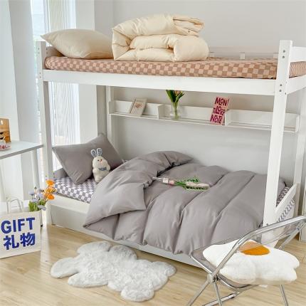 眠帛 2022新款水洗棉混搭学生床三件套 浅灰