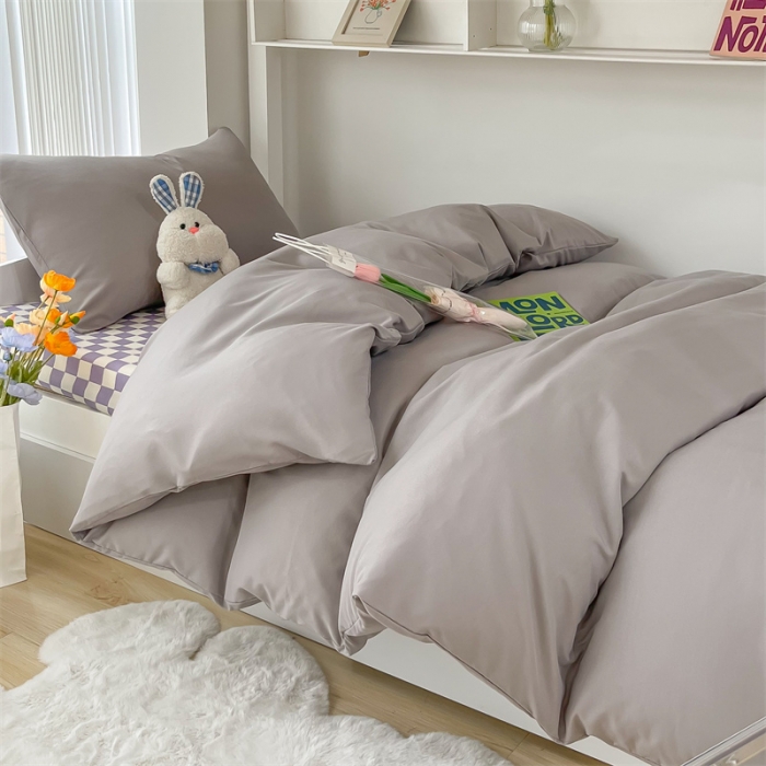 91家纺网 家纺一手货源 找家纺 眠帛 2022新款水洗棉混搭学生床三件套 浅灰