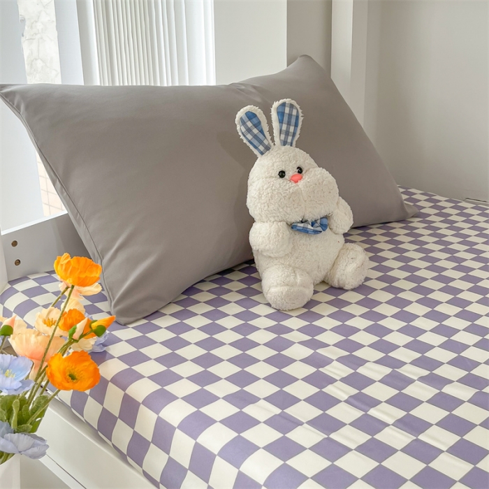 91家纺网 家纺一手货源 找家纺 眠帛 2022新款水洗棉混搭学生床三件套 浅灰