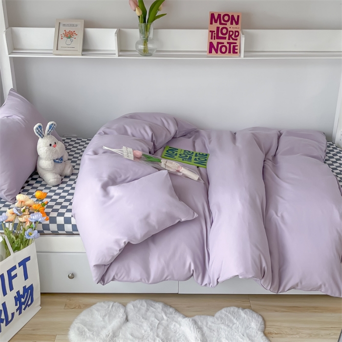 91家纺网 家纺一手货源 找家纺 眠帛 2022新款水洗棉混搭学生床三件套 浅紫