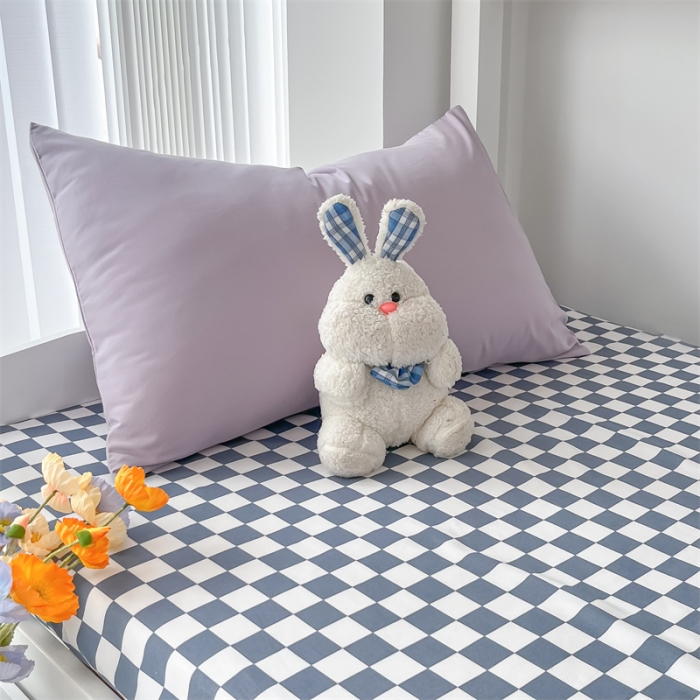 91家纺网 家纺一手货源 找家纺 眠帛 2022新款水洗棉混搭学生床三件套 浅紫