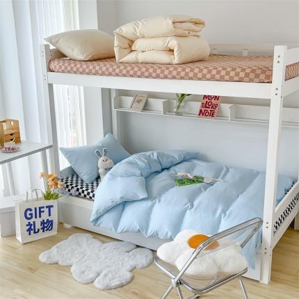 眠帛 2022新款水洗棉混搭学生床三件套 天空蓝