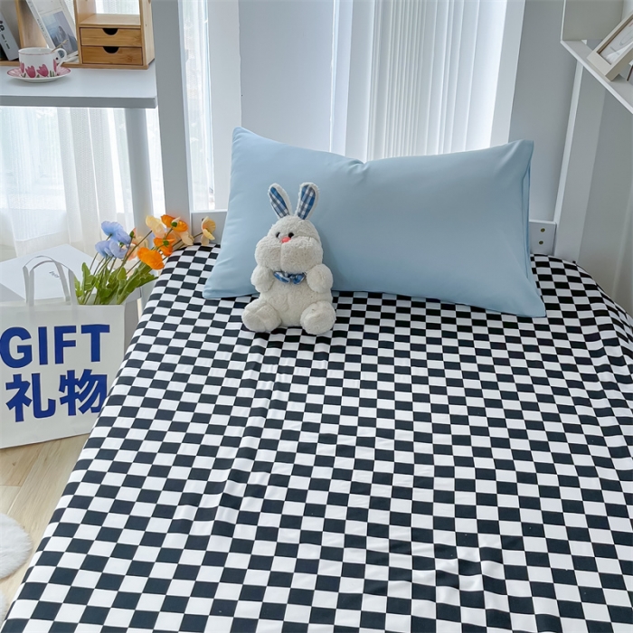 91家纺网 家纺一手货源 找家纺 眠帛 2022新款水洗棉混搭学生床三件套 天空蓝