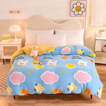 甜之梦家纺2025新款印花牛奶绒单品被套可定制任何尺寸 爱心萌兔