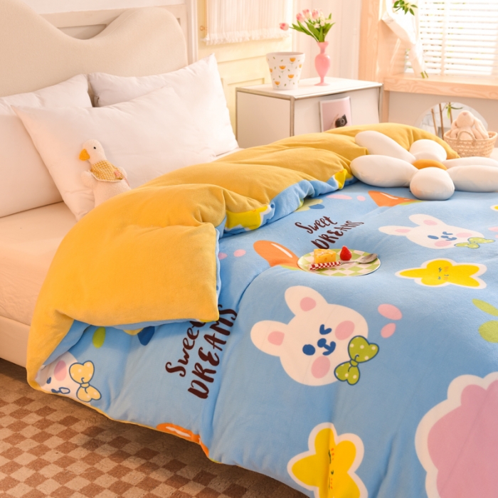 91家纺网 家纺一手货源 找家纺 甜之梦家纺2025新款印花牛奶绒单品被套可定制任何尺寸 爱心萌兔