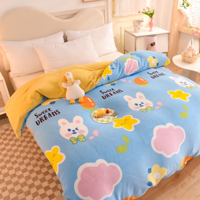 91家纺网 家纺一手货源 找家纺 甜之梦家纺2025新款印花牛奶绒单品被套可定制任何尺寸 爱心萌兔