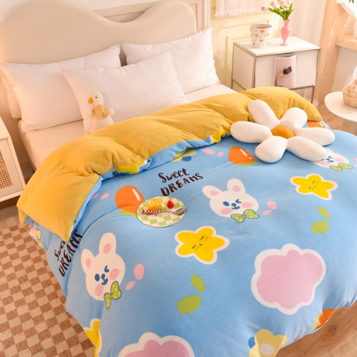 91家纺网 家纺一手货源 找家纺 甜之梦家纺2025新款印花牛奶绒单品被套可定制任何尺寸 爱心萌兔