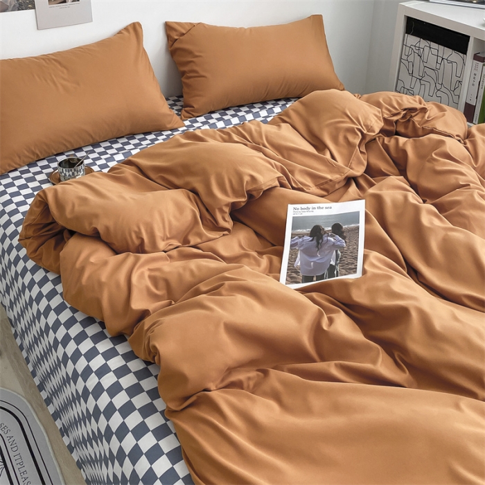 91家纺网 家纺一手货源 找家纺 眠帛 2022新款水洗棉混搭四件套 焦糖