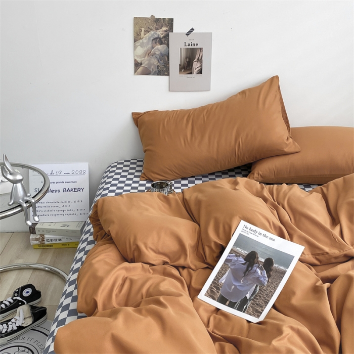 91家纺网 家纺一手货源 找家纺 眠帛 2022新款水洗棉混搭四件套 焦糖