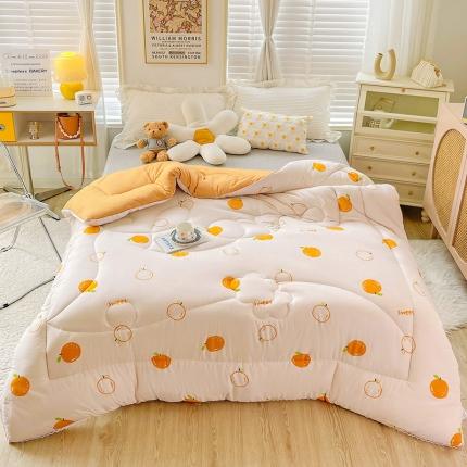 91家纺网 家纺一手货源 找家纺 2022新款直播爆款水洗棉印花小花边春秋被冬被 爆爆橙