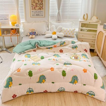 91家纺网 家纺一手货源 找家纺 2022新款直播爆款水洗棉印花小花边春秋被冬被 萌萌恐龙