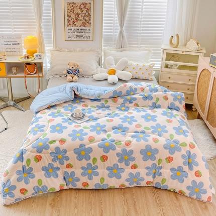 91家纺网 家纺一手货源 找家纺 2022新款直播爆款水洗棉印花小花边春秋被冬被 幸运花