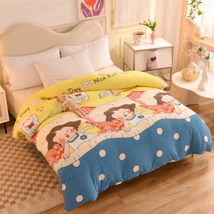 91家纺网 家纺一手货源 找家纺 甜之梦家纺 2025新款印花牛奶绒单品被套可定制任何尺寸泡泡公主